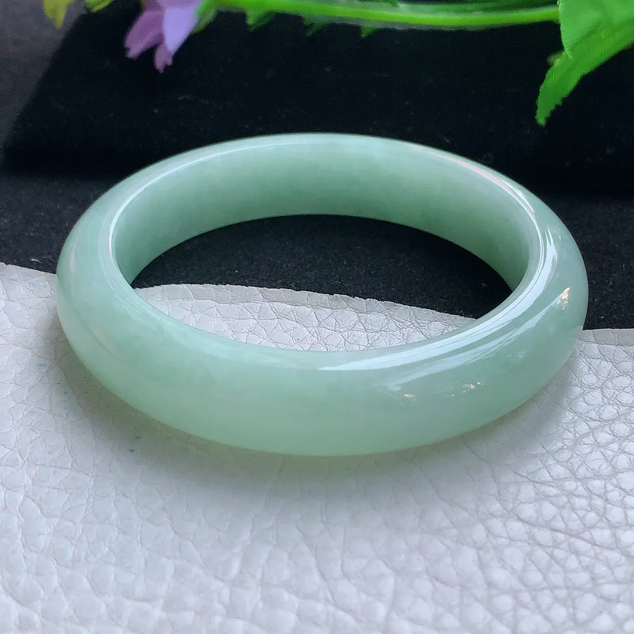 ee实拍55*12.5*8.2平安镯 天然缅甸翡翠玉手镯甜绿水润宽边玉手环