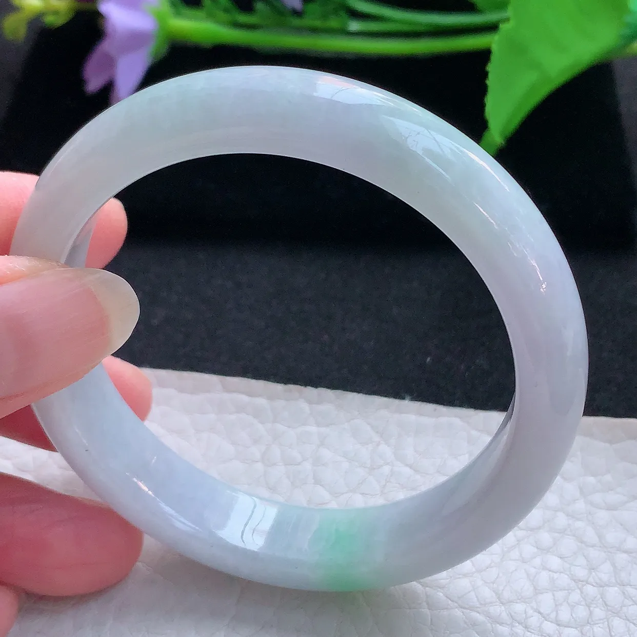 nc实拍55*12.5*7.8平安镯 天然缅甸翡翠手镯淡紫飘绿水润正圈镯子