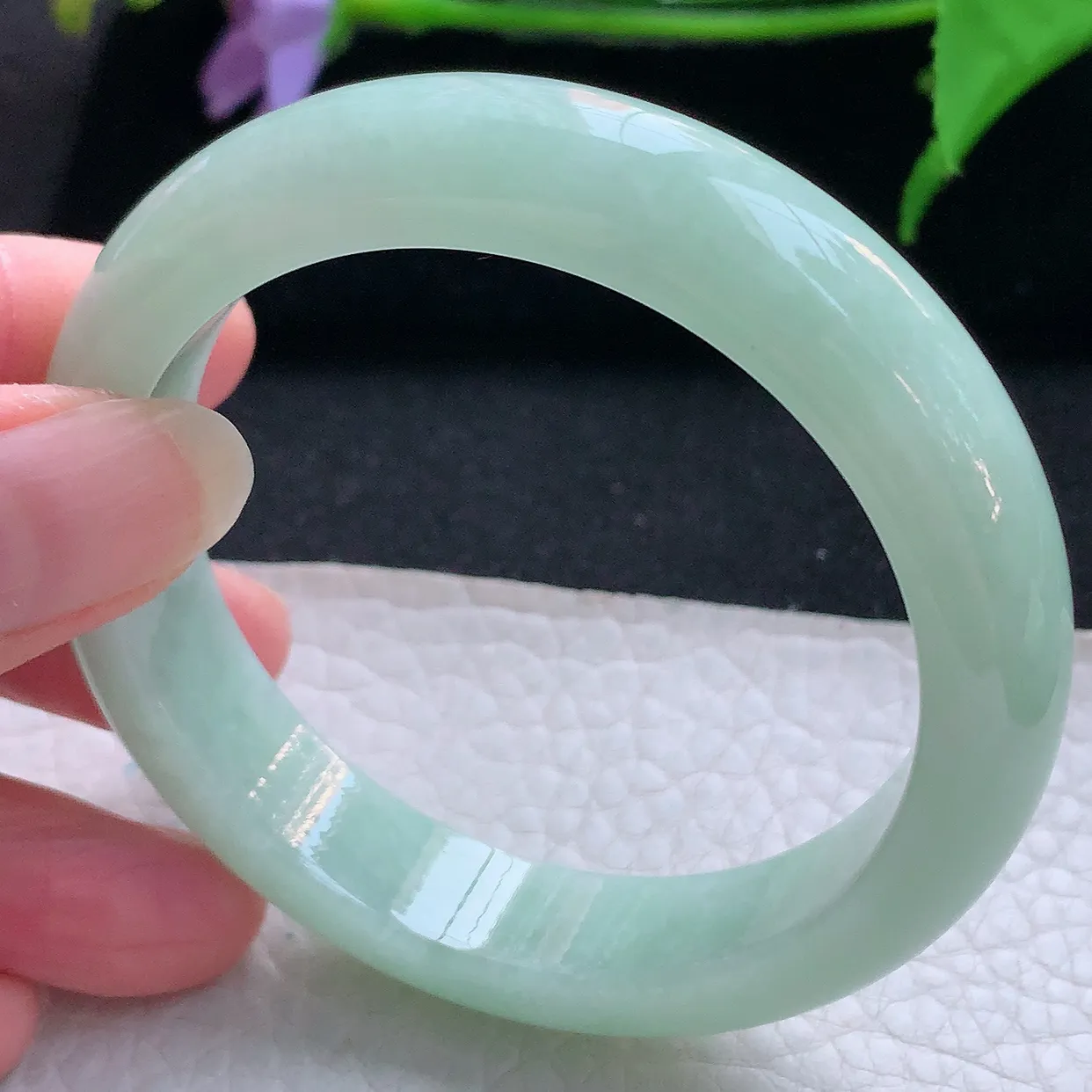 ee实拍55*12.5*8.2平安镯 天然缅甸翡翠玉手镯甜绿水润宽边玉手环