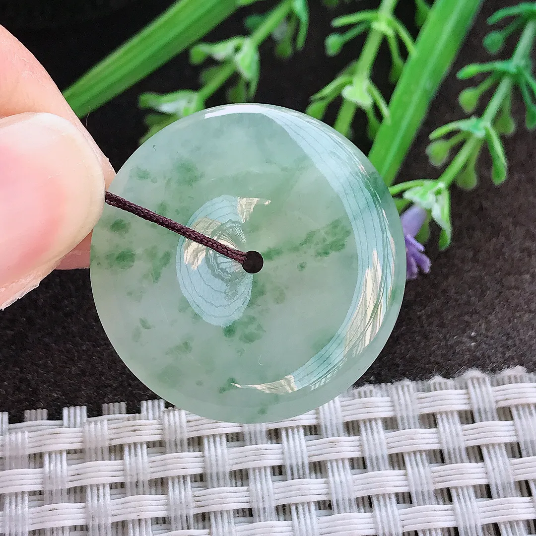 实拍A货翡翠30.3/5.2老坑冰胶果冻冰飘花平安扣吊坠翡翠挂件