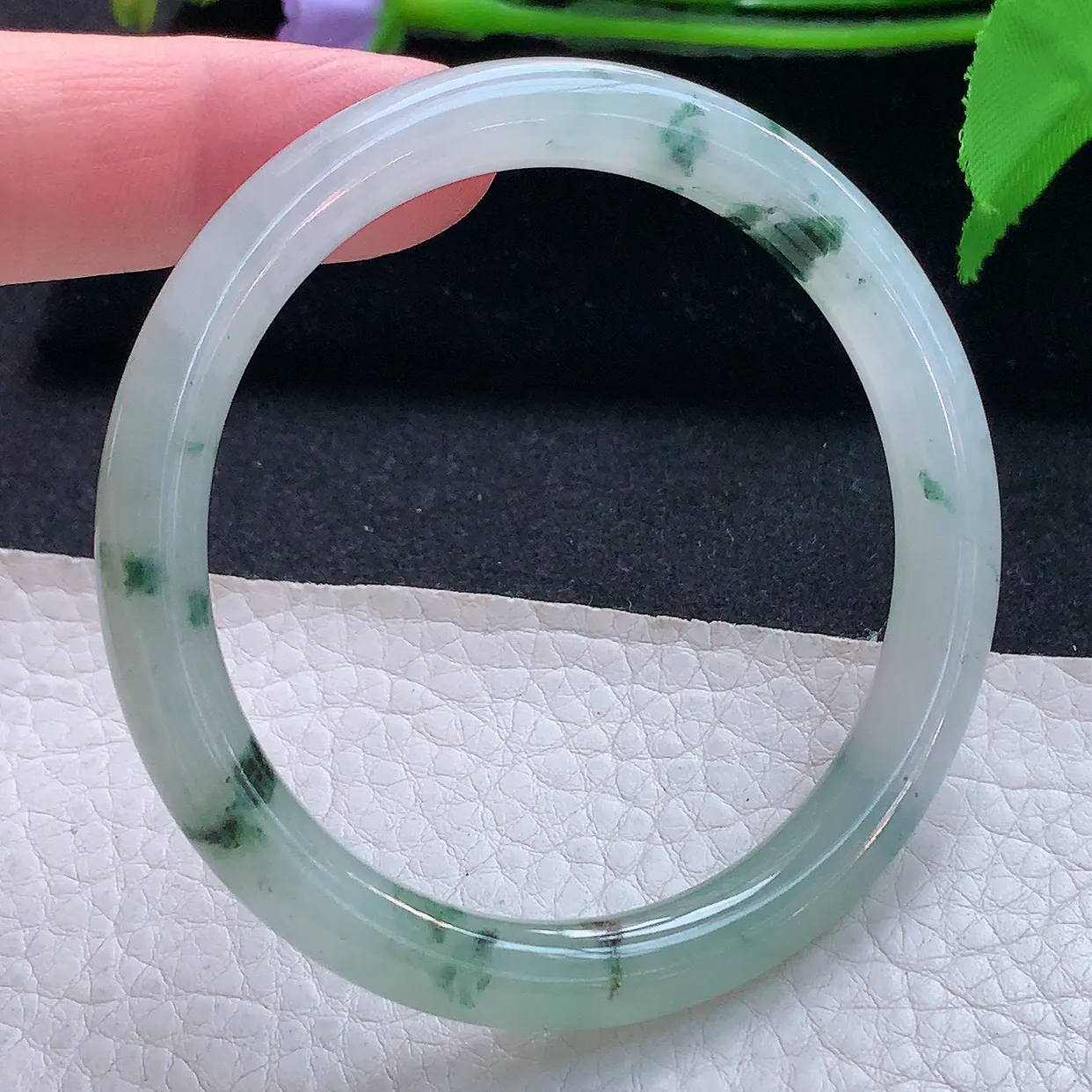 r实拍54*7.8*7.4美人镯 天然缅甸翡翠玉手镯冰飘花圆条玉手环 叮当镯