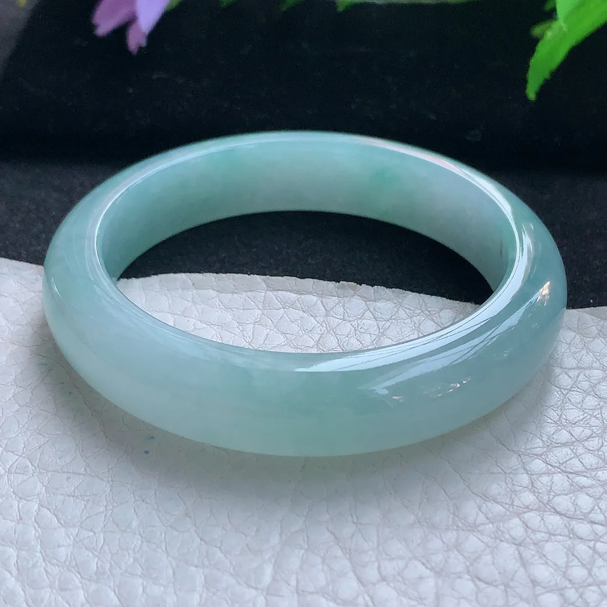 r小圈口51.5*12*8平安镯 天然缅甸翡翠玉手镯冰蓝韵宽边玉手环