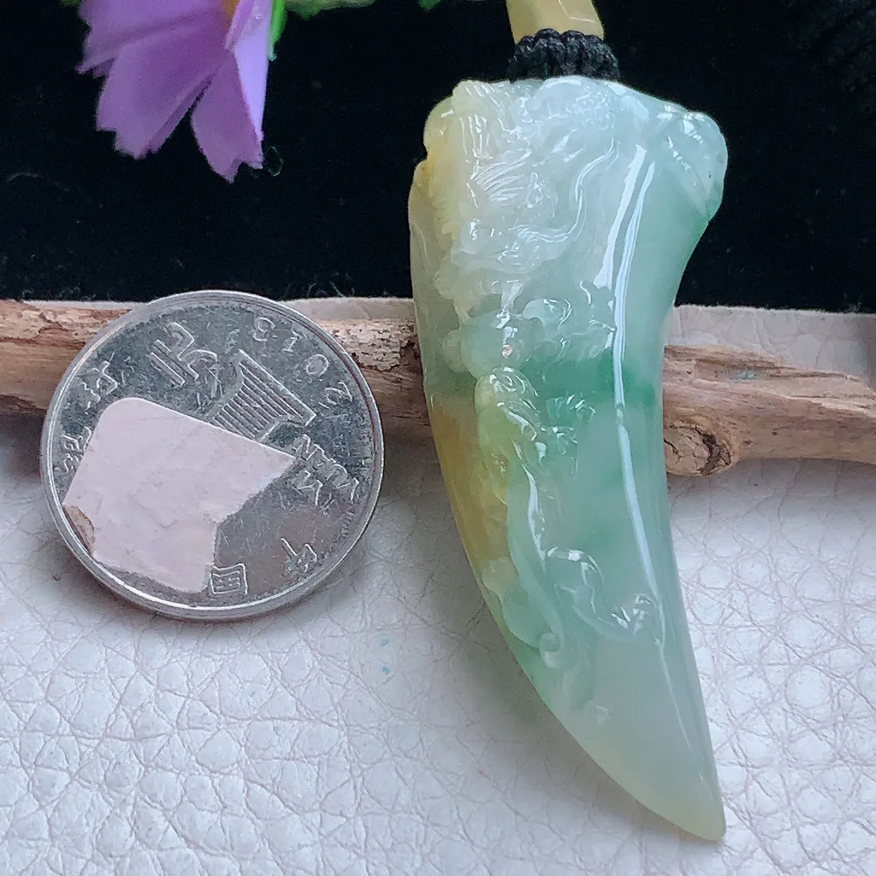 yl实拍58.8*23.5*12.5特色三彩缅甸翡翠霸气望子成龙龙东玉吊坠