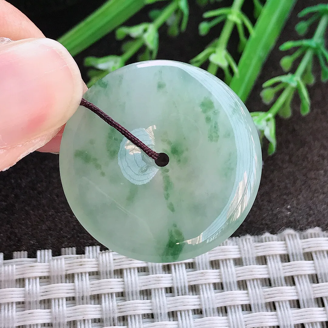 实拍A货翡翠30.3/5.2老坑冰胶果冻冰飘花平安扣吊坠翡翠挂件