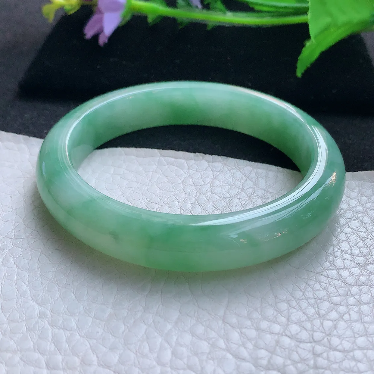 xc大圈口60*12.6*9.3平安镯 天然缅甸翡翠玉手镯冰绿厚装宽边玉手环
