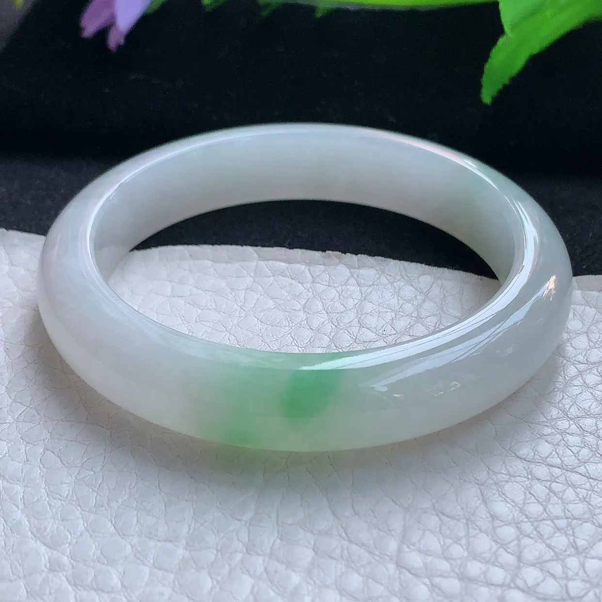 n实拍56*11.8*8平安镯 天然缅甸翡翠玉手镯冰飘绿宽边玉手环