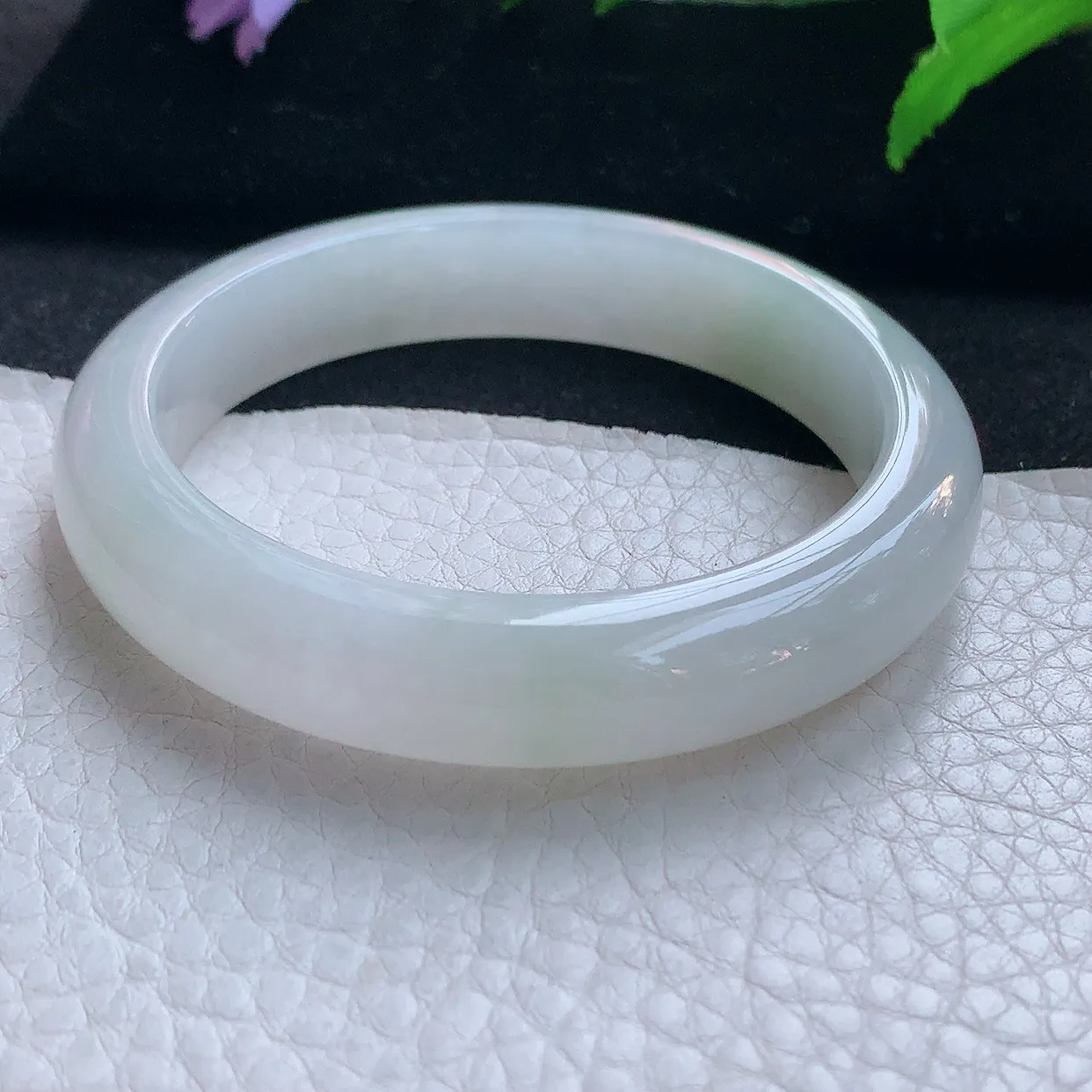 n实拍54.5*11.8*8平安镯 天然缅甸翡翠玉手镯冰胶白月光宽边玉手环