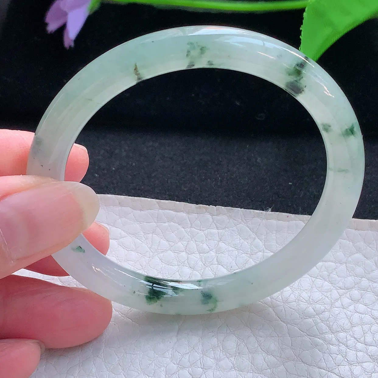 r实拍54*7.8*7.4美人镯 天然缅甸翡翠玉手镯冰飘花圆条玉手环 叮当镯