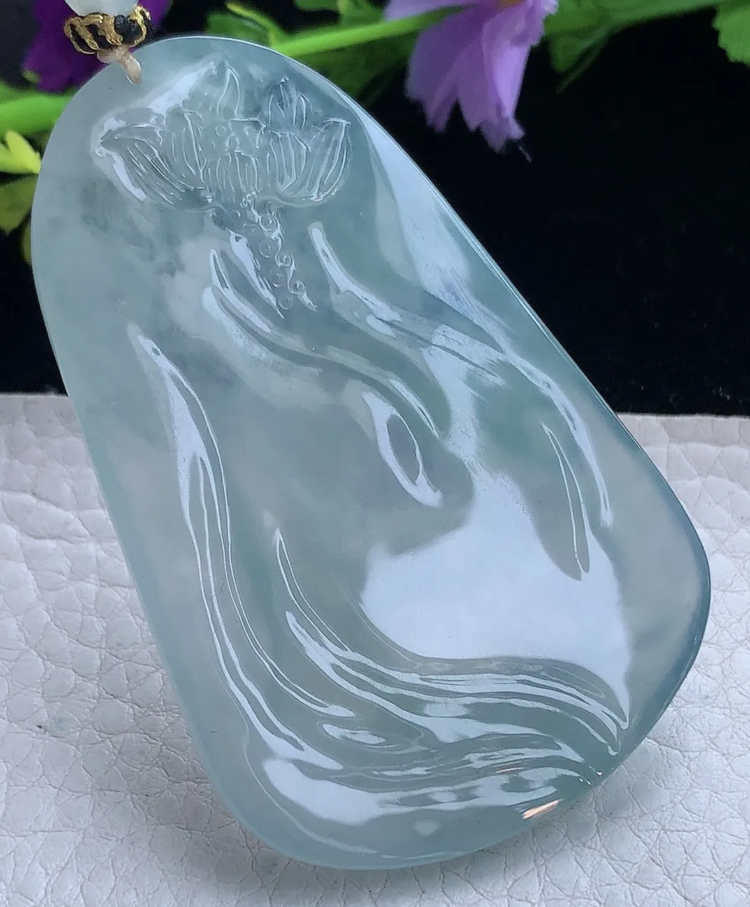 yl实拍66.5*42.5*7.2缅甸翡翠冰蓝持瓶观音 玉观音玉吊坠 玉挂件