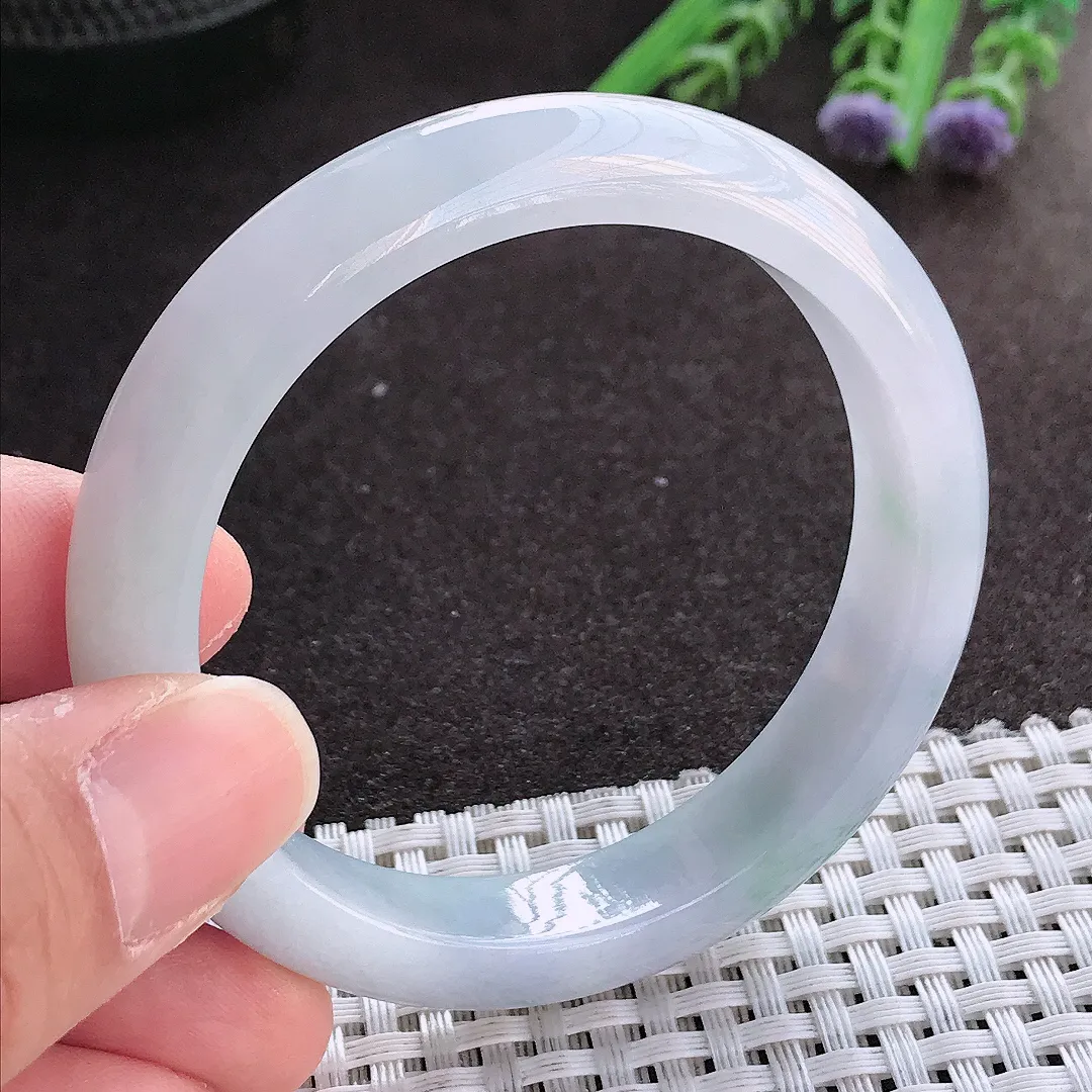 实拍翡翠A货53/11.2/7.8老坑冰胶水灵紫罗兰手镯翡翠玉镯手环女款百搭