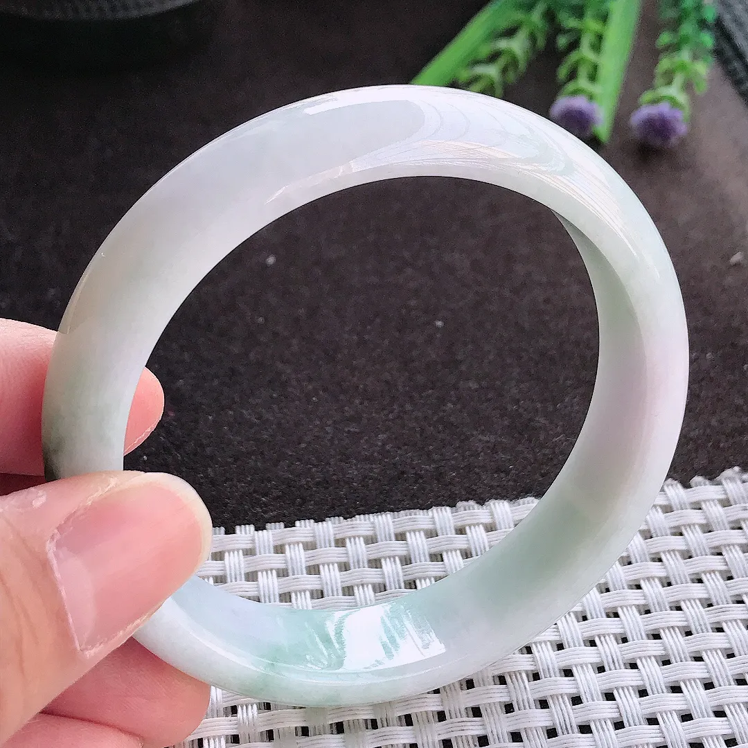 实拍翡翠A货59/15/7.6老坑秀气温润飘花手镯翡翠玉镯女款百搭