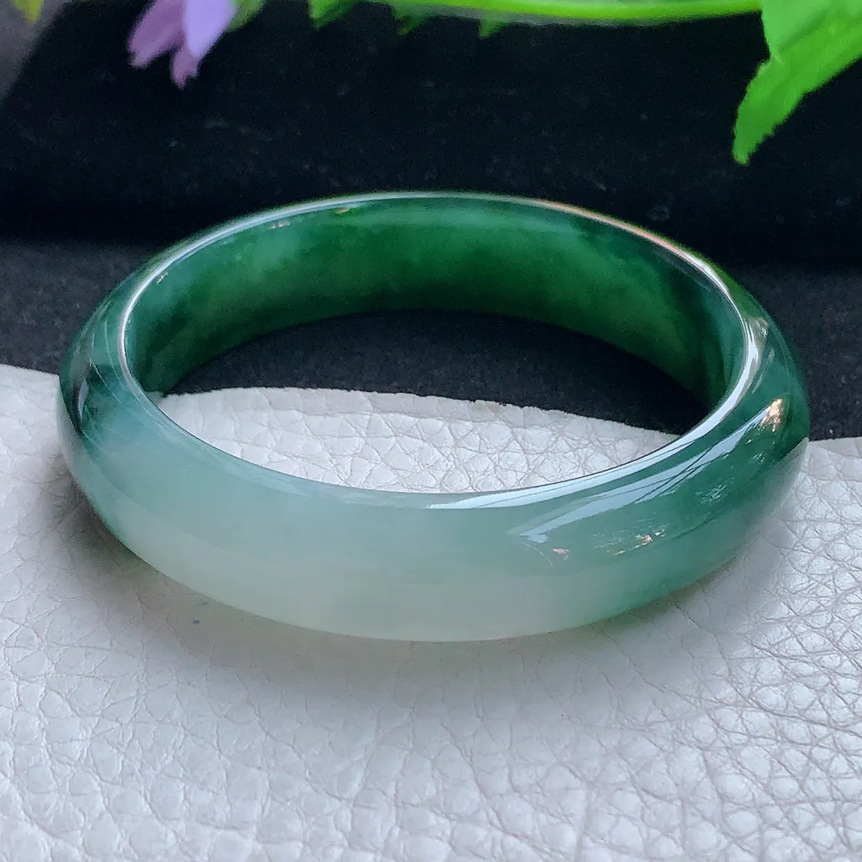 nc实拍54*13*7.5平安镯 天然缅甸翡翠玉手镯冰双彩宽边玉手环