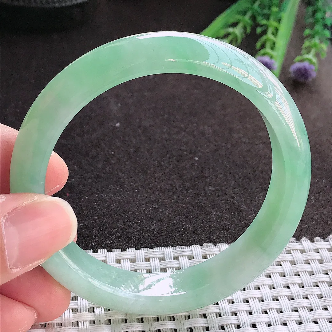 实拍翡翠A货57/12.9/8.2老坑冰胶果冻冰晴满绿手镯翡翠玉镯女款百搭