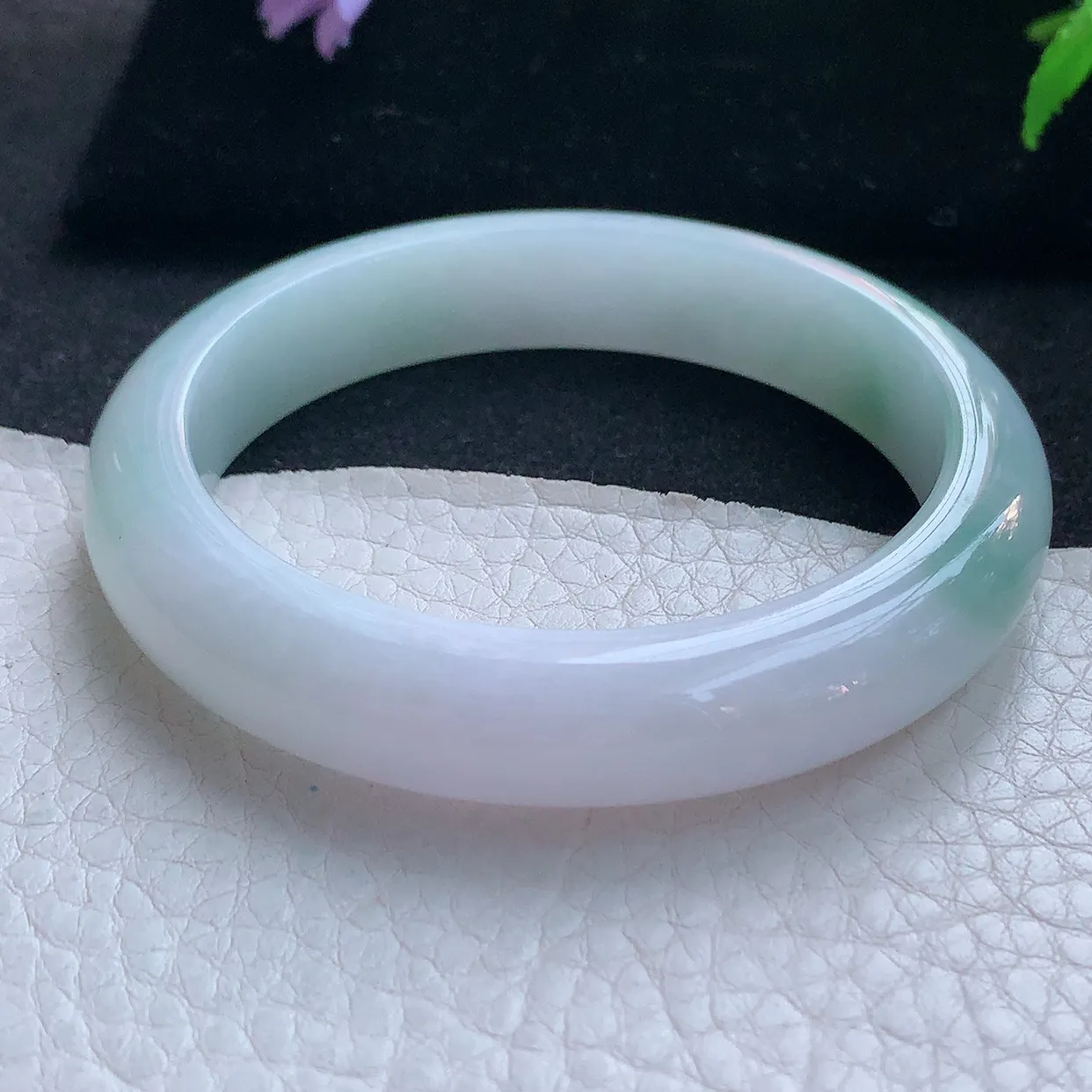 js实拍54*11.5*8平安镯 天然缅甸翡翠玉手镯清新水润宽边玉手环