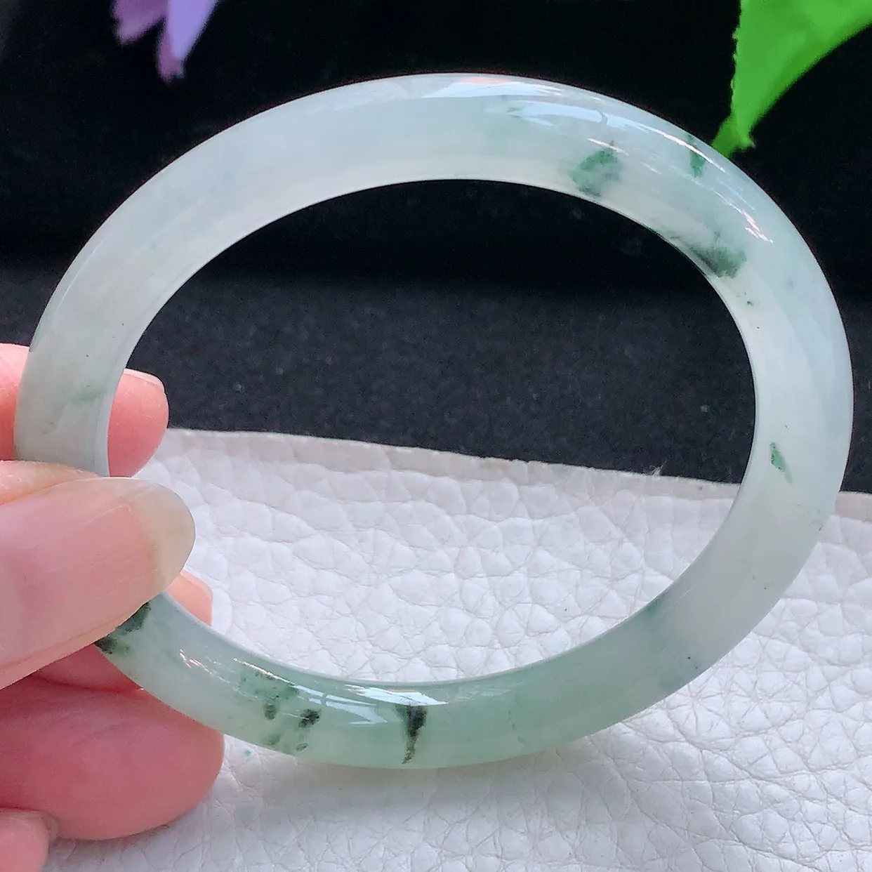 r实拍54*7.8*7.4美人镯 天然缅甸翡翠玉手镯冰飘花圆条玉手环 叮当镯