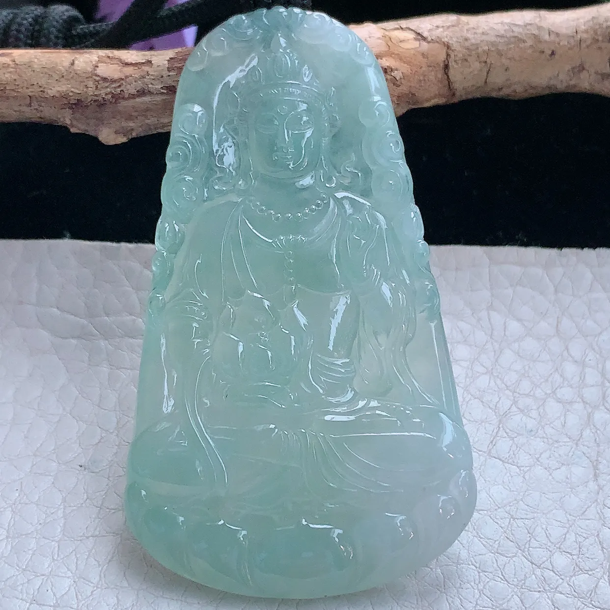 yl实拍67.5*38.5*5.8缅甸翡翠冰蓝度母观音玉吊坠 玉挂件