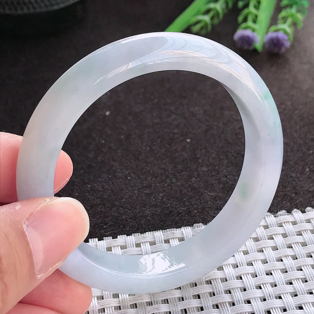 实拍翡翠A货53/11.2/7.8老坑冰胶水灵紫罗兰手镯翡翠玉镯手环女款百搭