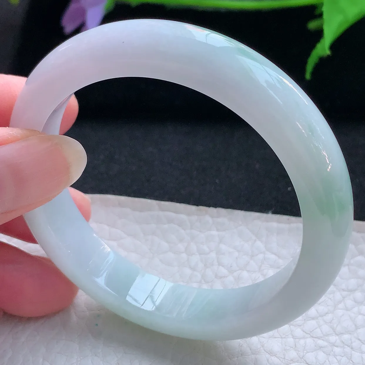 js实拍54*11.5*8平安镯 天然缅甸翡翠玉手镯清新水润宽边玉手环