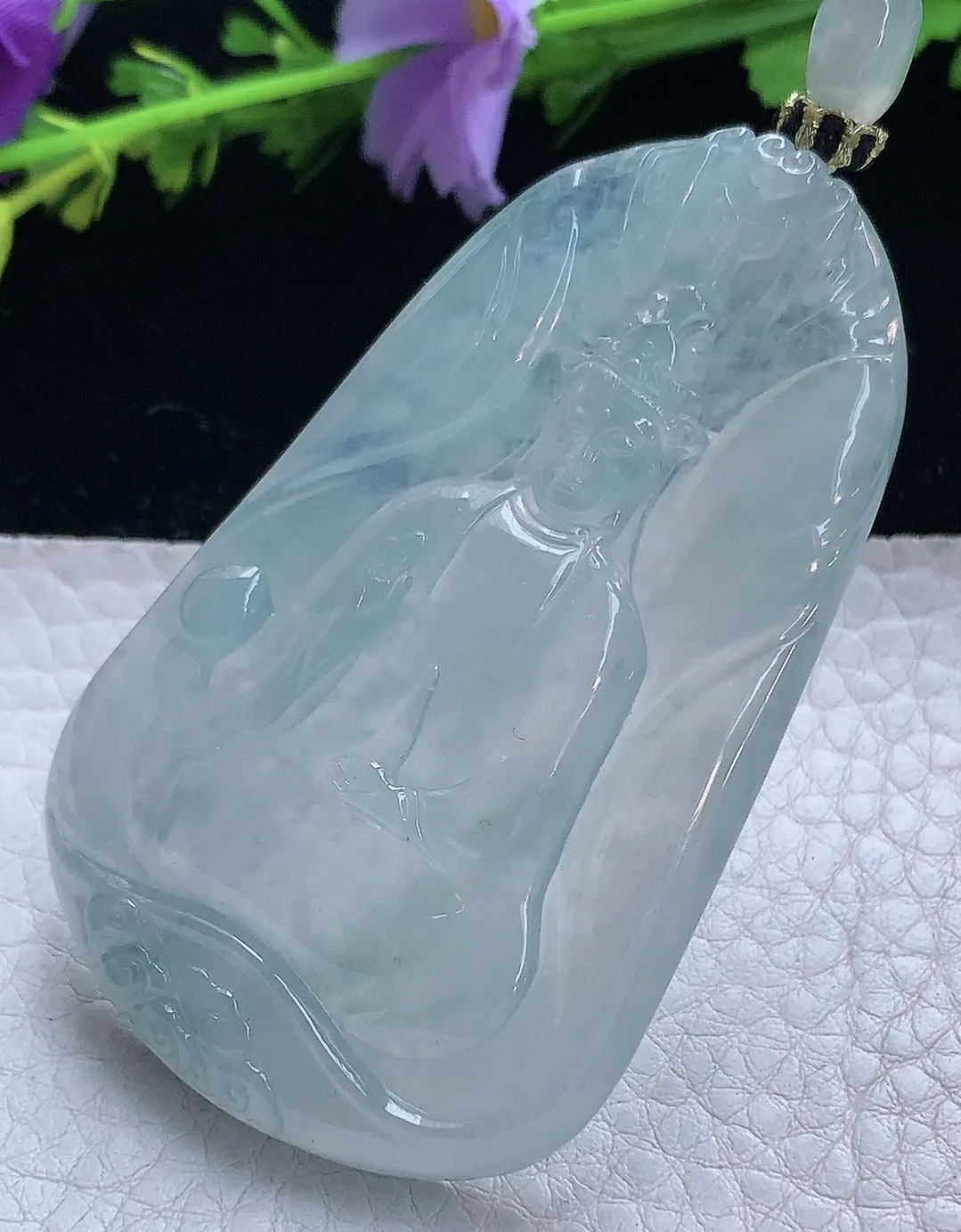 yl实拍66.5*42.5*7.2缅甸翡翠冰蓝持瓶观音 玉观音玉吊坠 玉挂件