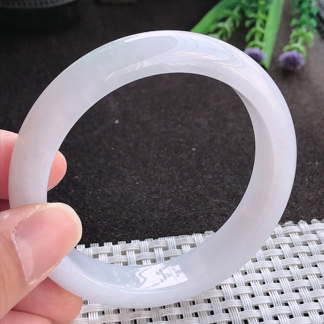 实拍翡翠A货57.8/13.3/8.5老坑秀气冰润飘花手镯翡翠玉镯女款百搭