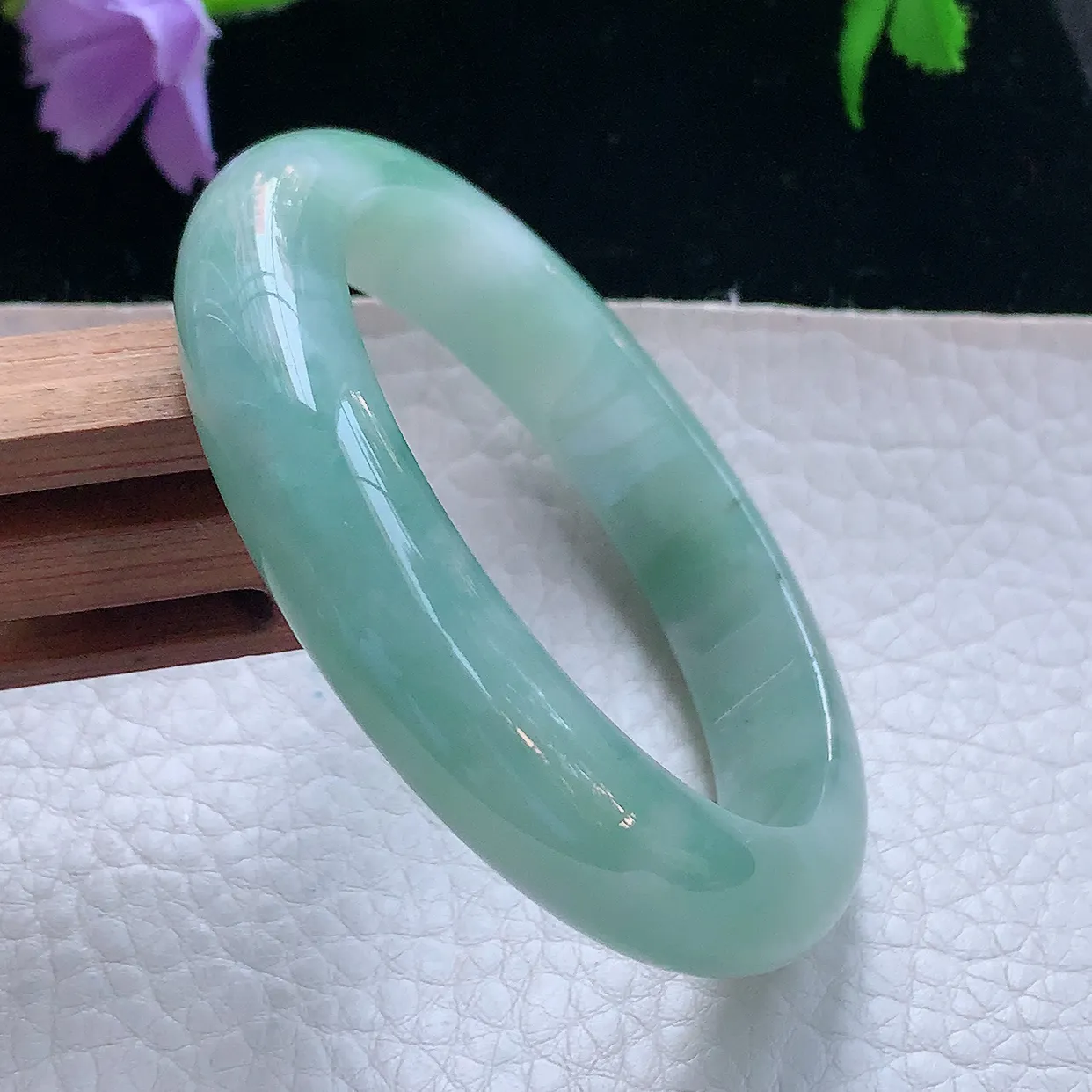 js小圈口52.5*11.6*8平安镯 天然缅甸翡翠玉手镯清新水润宽边玉手环