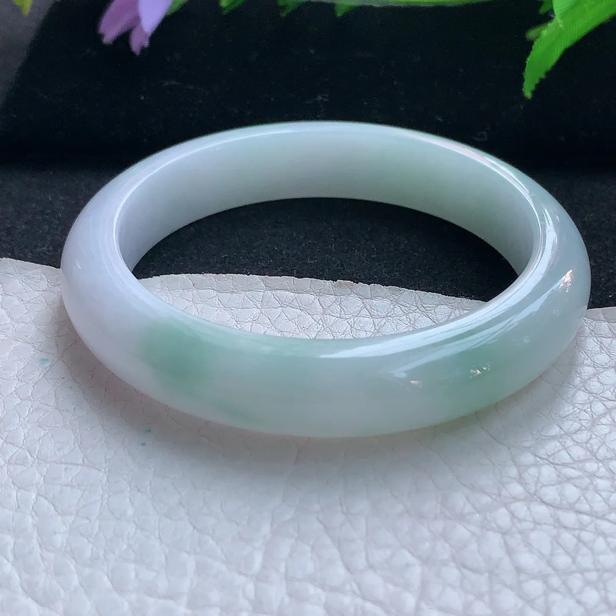 js实拍54*11.5*8平安镯 天然缅甸翡翠玉手镯清新水润宽边玉手环