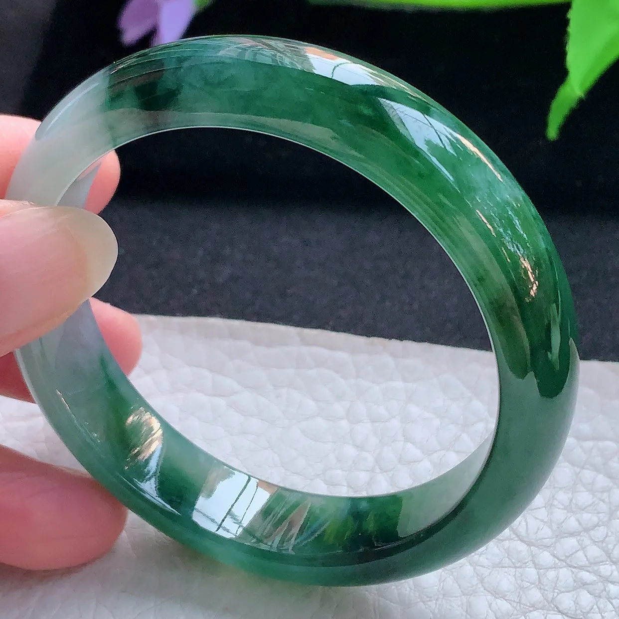 nc实拍54*13*7.5平安镯 天然缅甸翡翠玉手镯冰双彩宽边玉手环