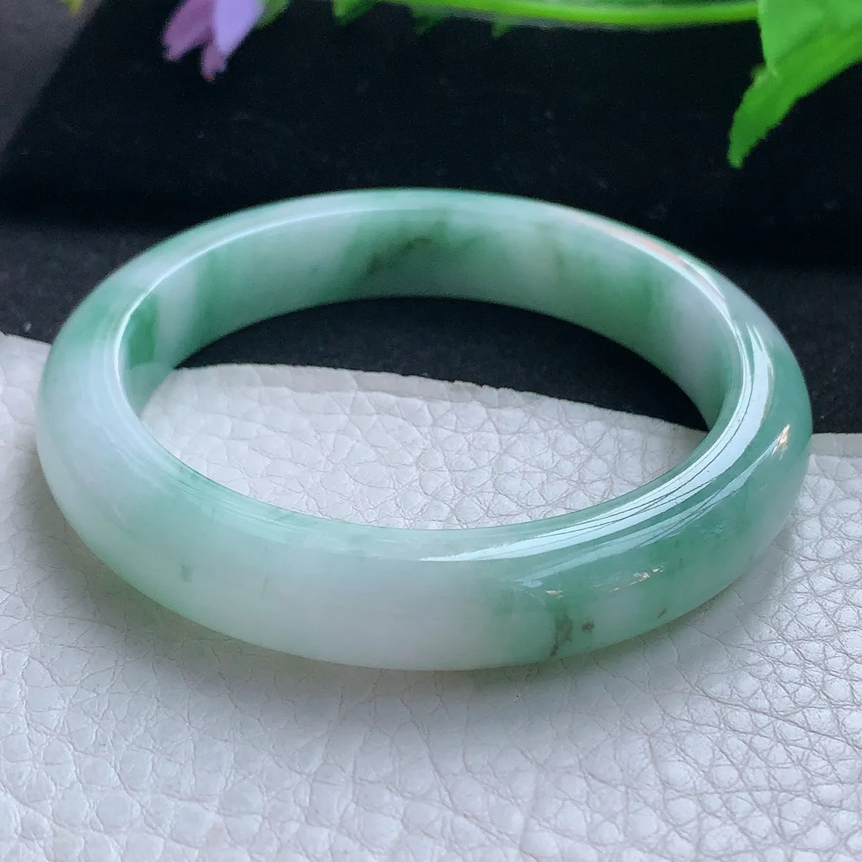 ee实拍56.5*11.3*8.5平安镯 天然缅甸翡翠玉手镯飘绿水润宽边玉手环