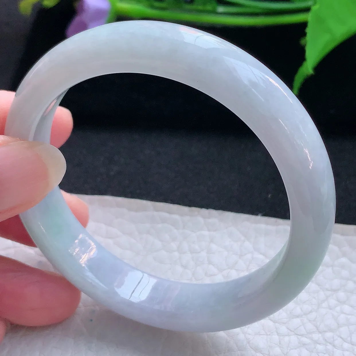 nc实拍55*12.5*7.8平安镯 天然缅甸翡翠手镯淡紫飘绿水润正圈镯子