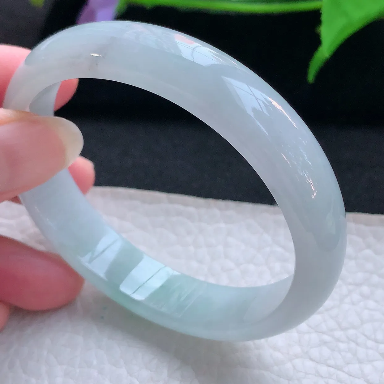 js实拍59.5*53.5*13.5*7贵妃镯 天然缅甸翡翠玉手镯冰飘花蛋形宽边玉手环