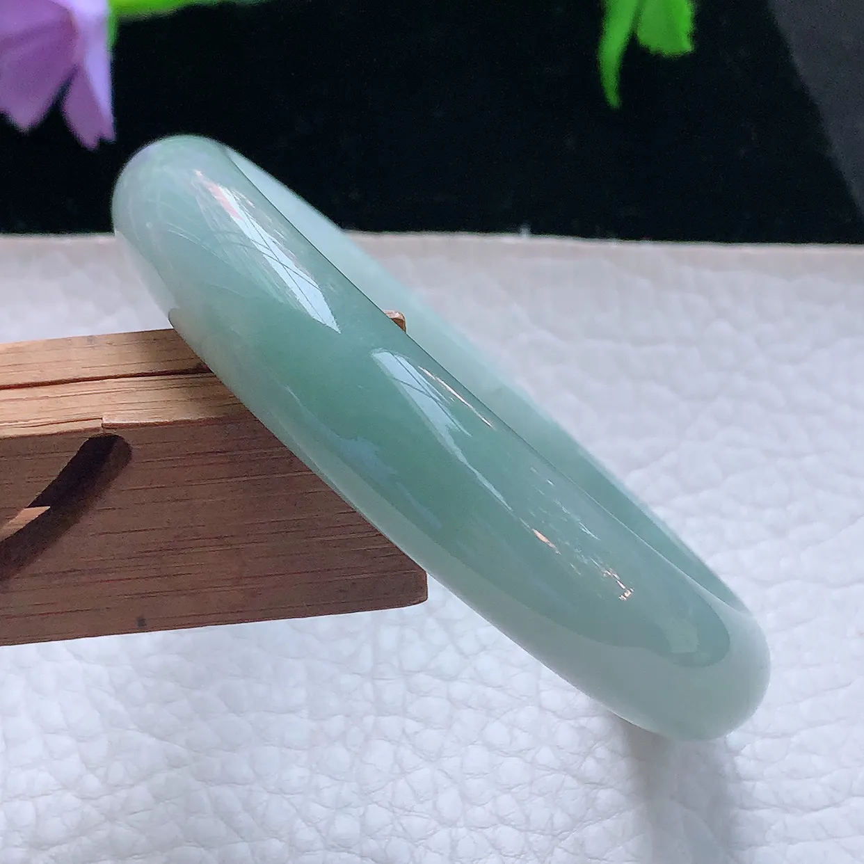 js大圈口60*12.3*7.3平安镯 天然缅甸翡翠玉手镯清新蓝韵水润宽边玉手环