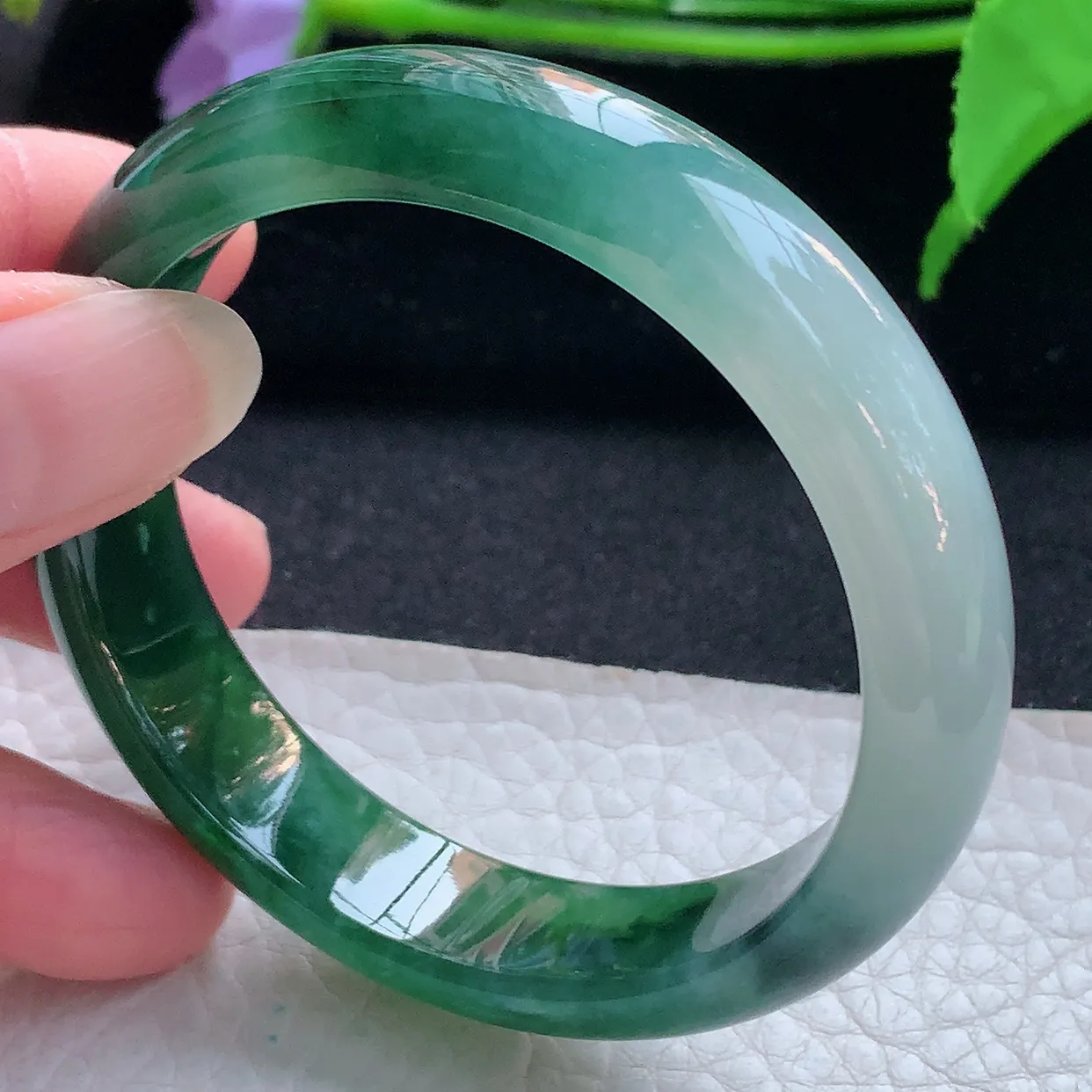 nc实拍54*13*7.5平安镯 天然缅甸翡翠玉手镯冰双彩宽边玉手环