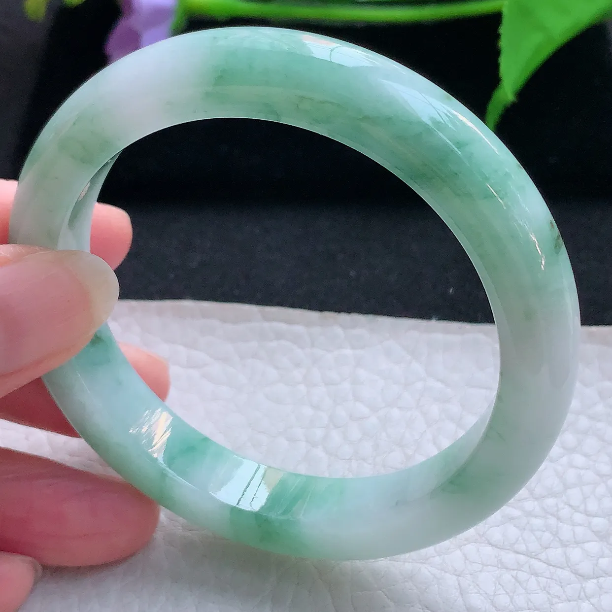 ee实拍56.5*11.3*8.5平安镯 天然缅甸翡翠玉手镯飘绿水润宽边玉手环