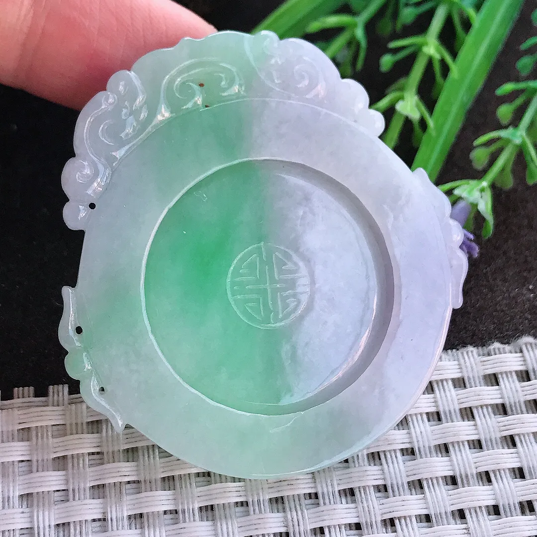 实拍A货翡翠53/50/4.3老坑精美温润飘绿时来运转仿古牌吊坠翡翠挂件