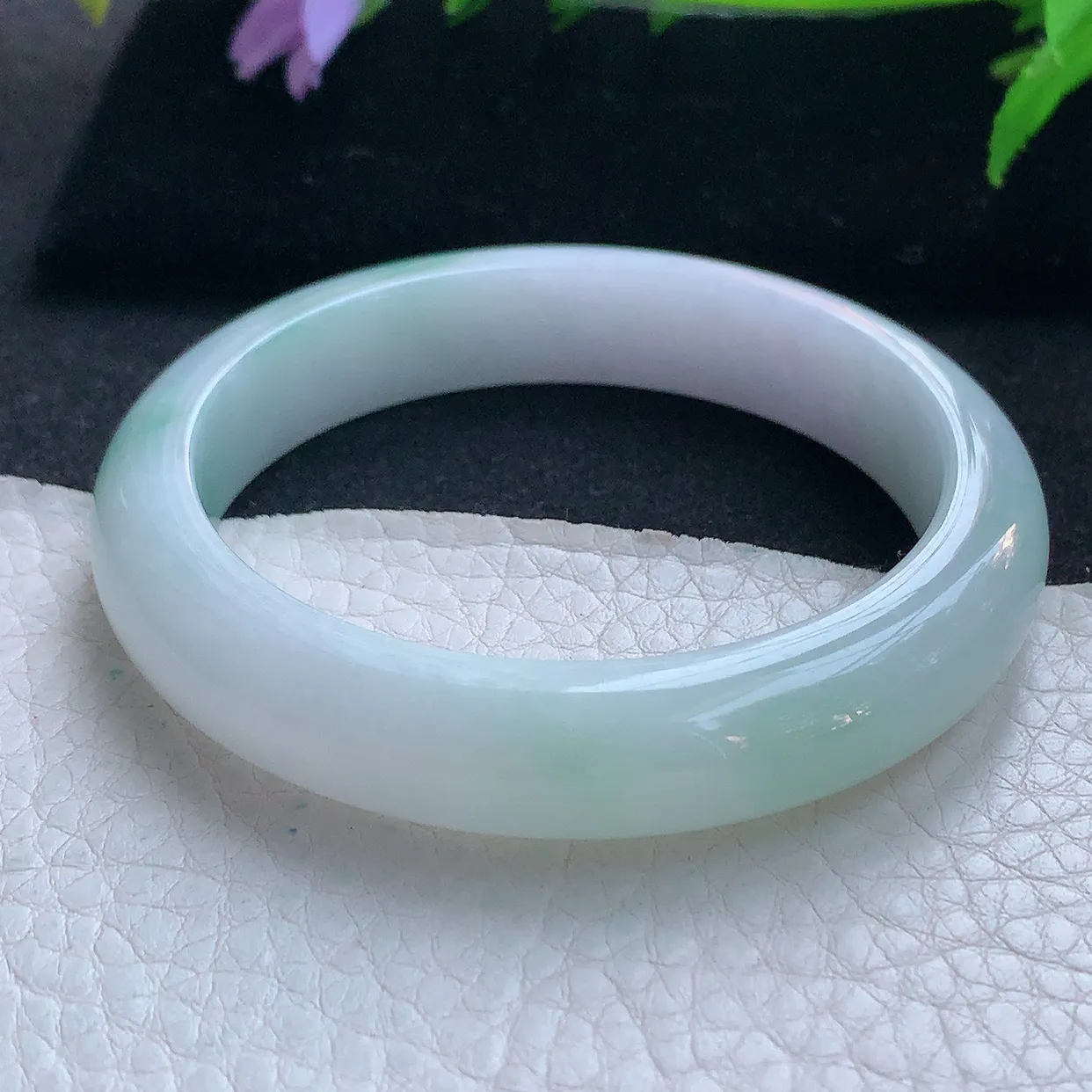 js实拍54*11.5*8平安镯 天然缅甸翡翠玉手镯清新水润宽边玉手环