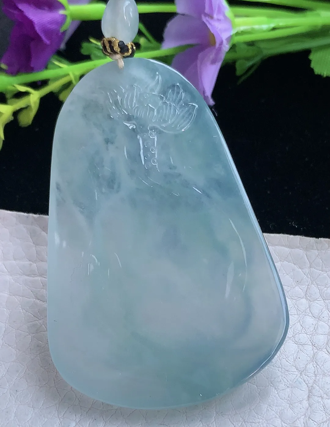 yl实拍66.5*42.5*7.2缅甸翡翠冰蓝持瓶观音 玉观音玉吊坠 玉挂件