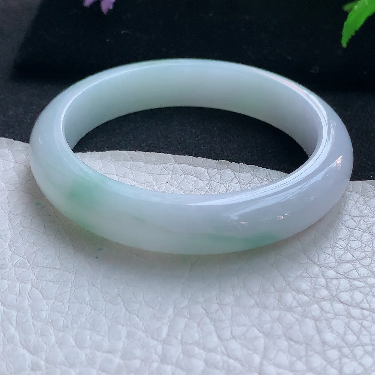 js实拍54*11.5*8平安镯 天然缅甸翡翠玉手镯清新水润宽边玉手环