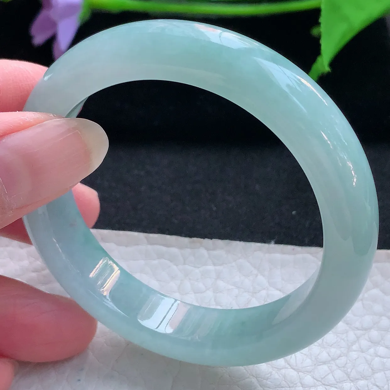 r小圈口51.5*12*8平安镯 天然缅甸翡翠玉手镯冰蓝韵宽边玉手环