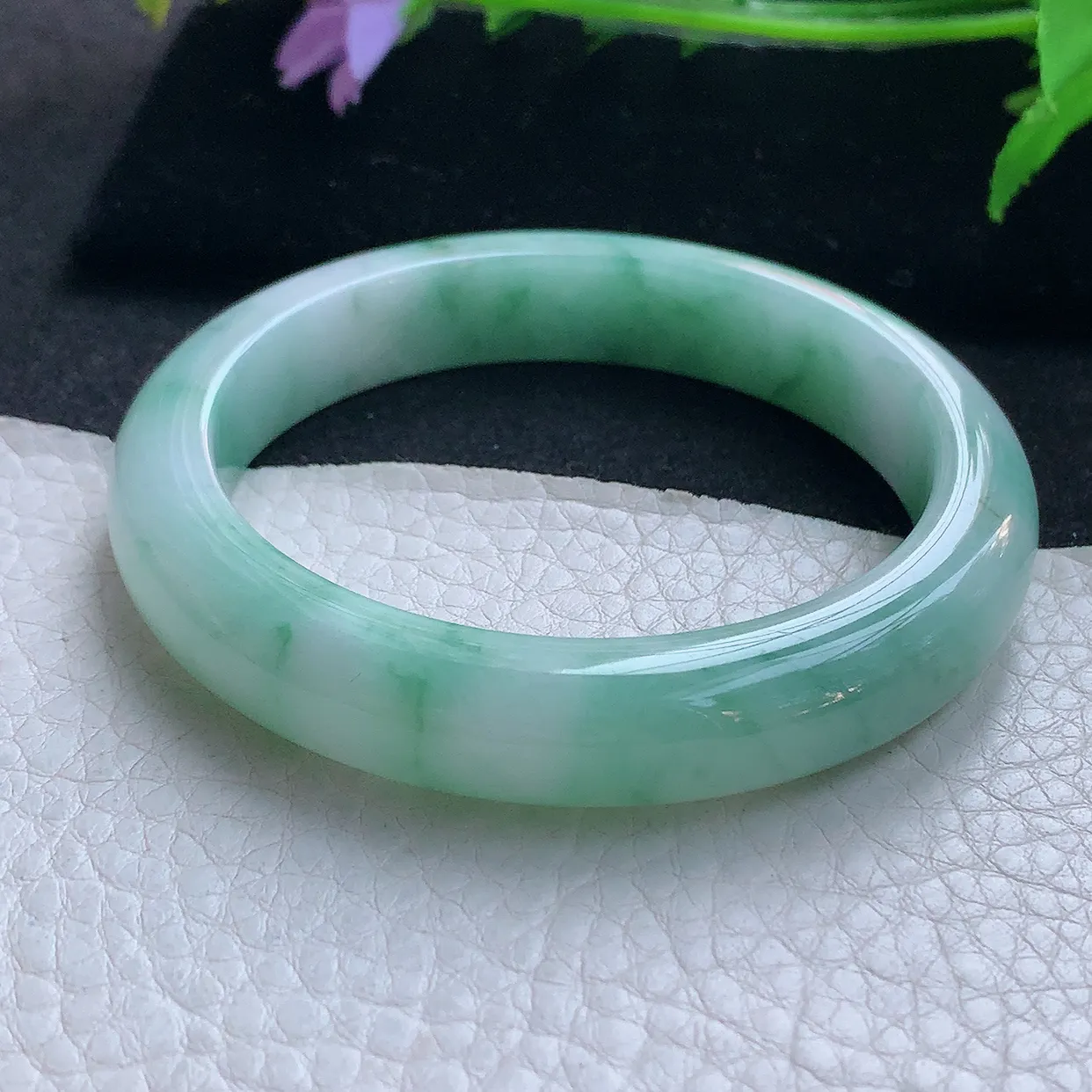 ee实拍56.5*11.3*8.5平安镯 天然缅甸翡翠玉手镯飘绿水润宽边玉手环