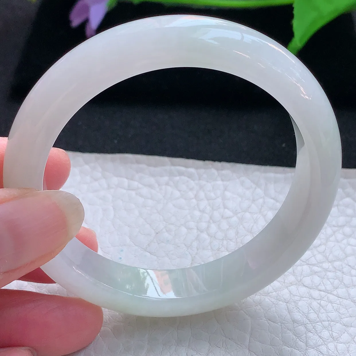 n实拍54.5*11.8*8平安镯 天然缅甸翡翠玉手镯冰胶白月光宽边玉手环