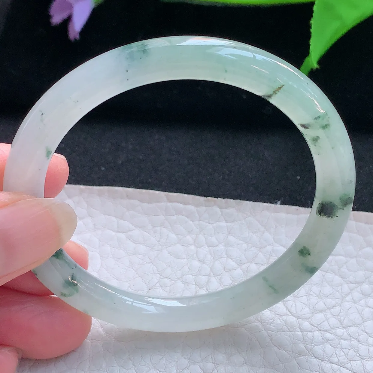 r实拍54*7.8*7.4美人镯 天然缅甸翡翠玉手镯冰飘花圆条玉手环 叮当镯