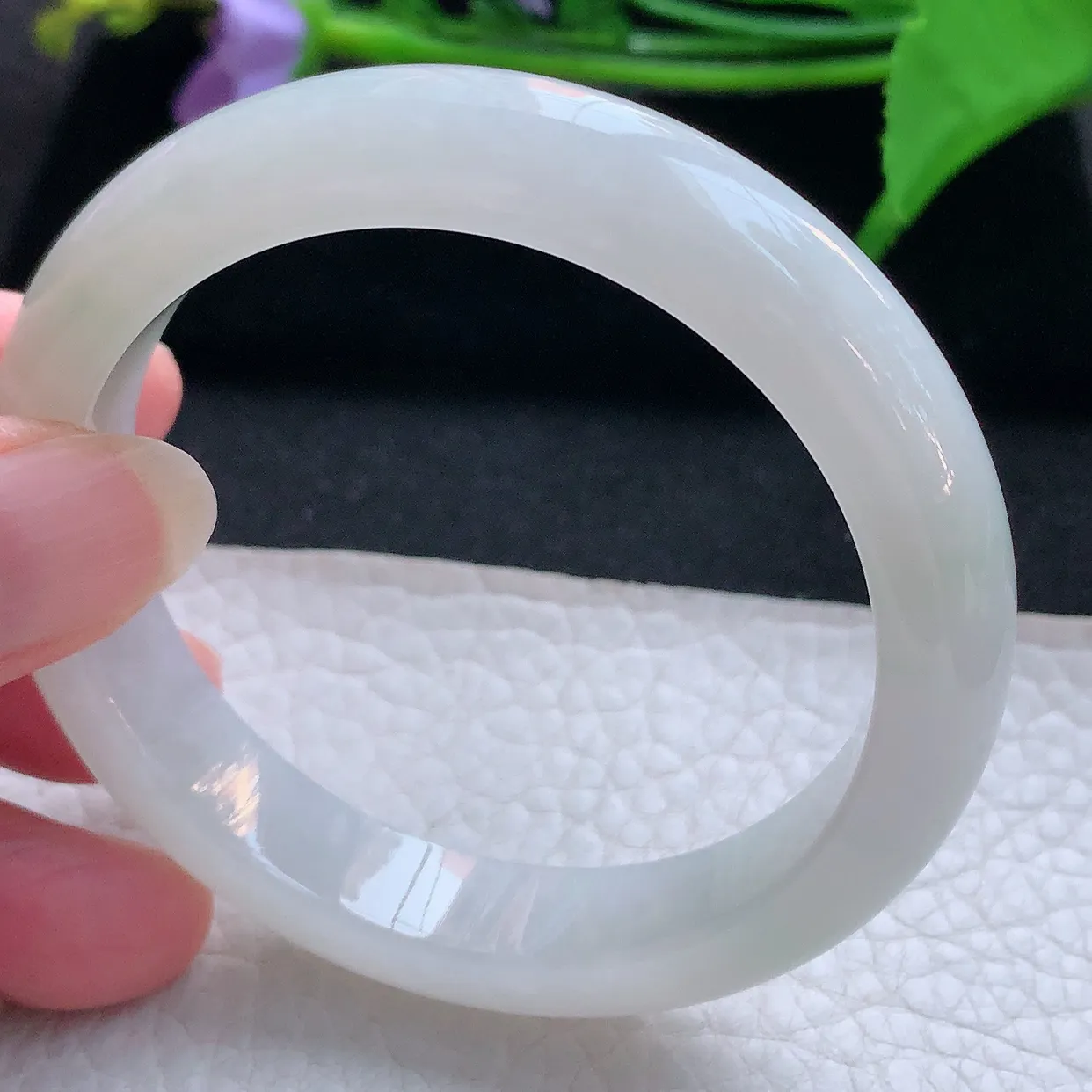 n实拍54.5*11.8*8平安镯 天然缅甸翡翠玉手镯冰胶白月光宽边玉手环