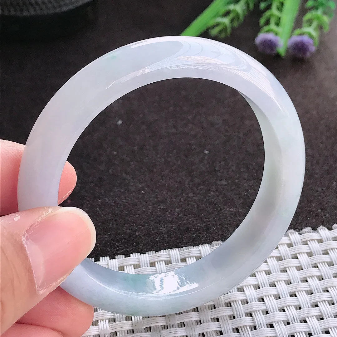 实拍翡翠A货53/11.2/7.8老坑冰胶水灵紫罗兰手镯翡翠玉镯手环女款百搭