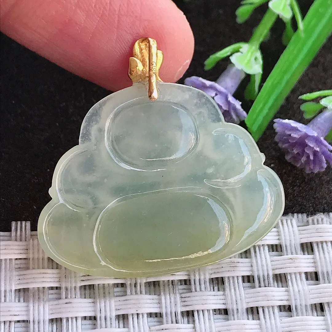 实拍A货翡翠24.2/31.8/4.5老坑18k金镶嵌冰种冰黄翡佛公吊坠翡翠挂件