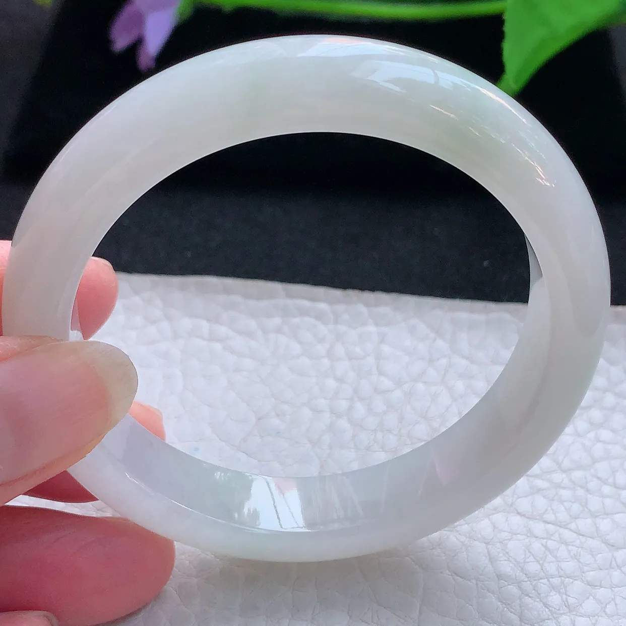 n实拍54.5*11.8*8平安镯 天然缅甸翡翠玉手镯冰胶白月光宽边玉手环