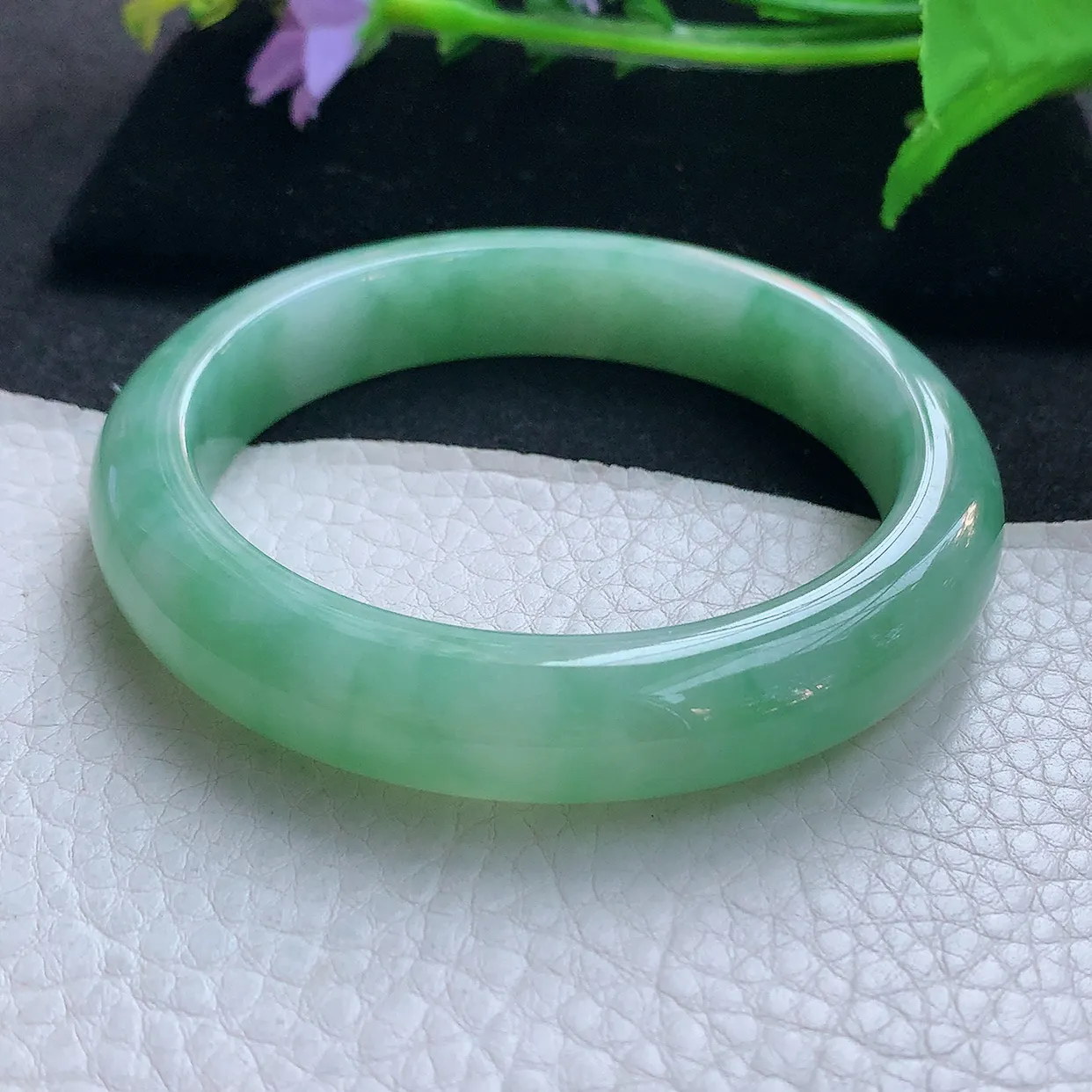 xc大圈口60*12.6*9.3平安镯 天然缅甸翡翠玉手镯冰绿厚装宽边玉手环