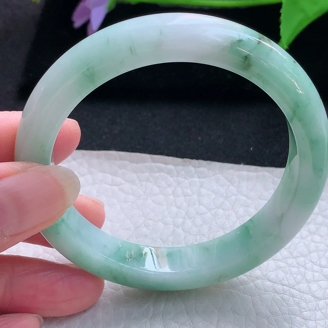 ee实拍56.5*11.3*8.5平安镯 天然缅甸翡翠玉手镯飘绿水润宽边玉手环