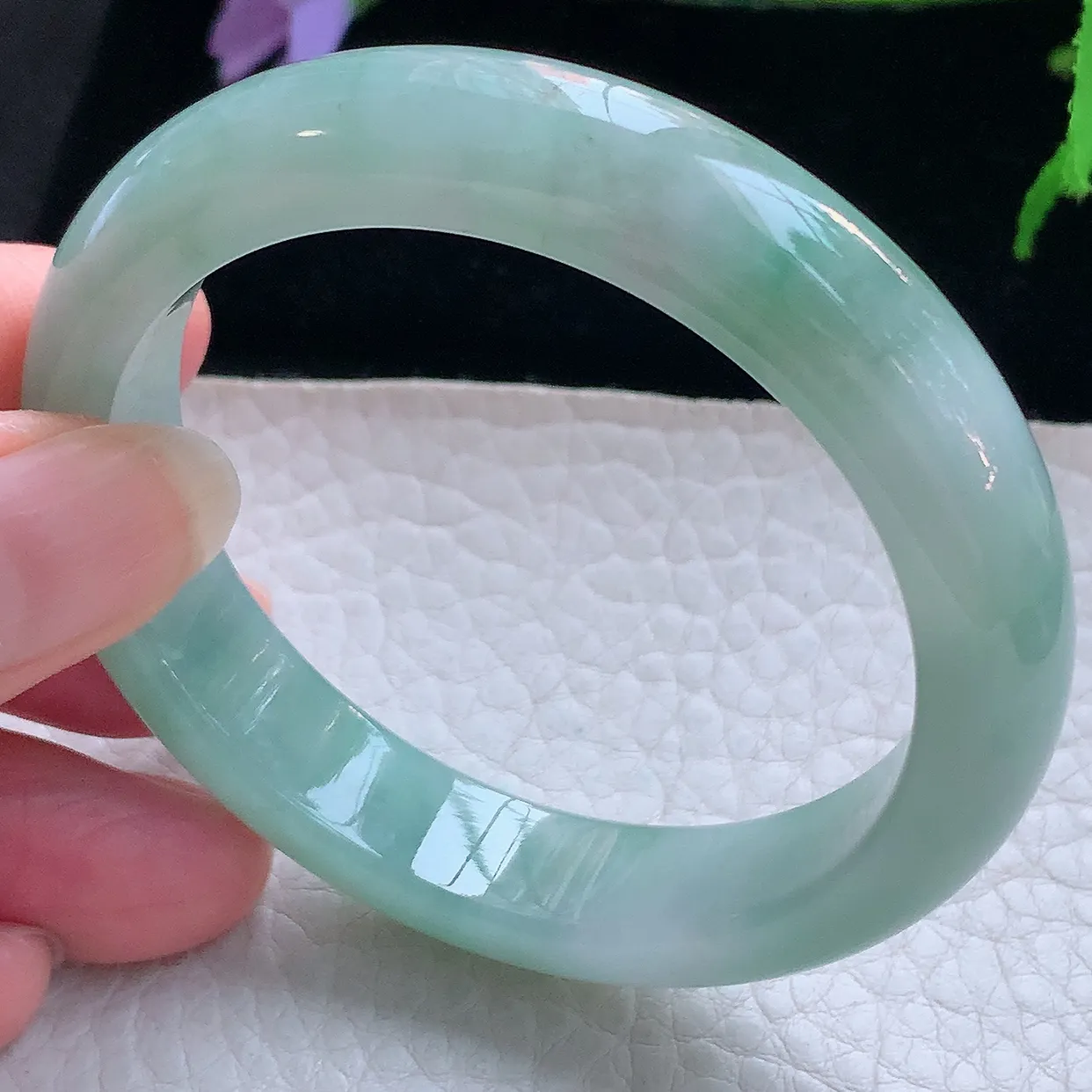 js小圈口52.5*11.6*8平安镯 天然缅甸翡翠玉手镯清新水润宽边玉手环