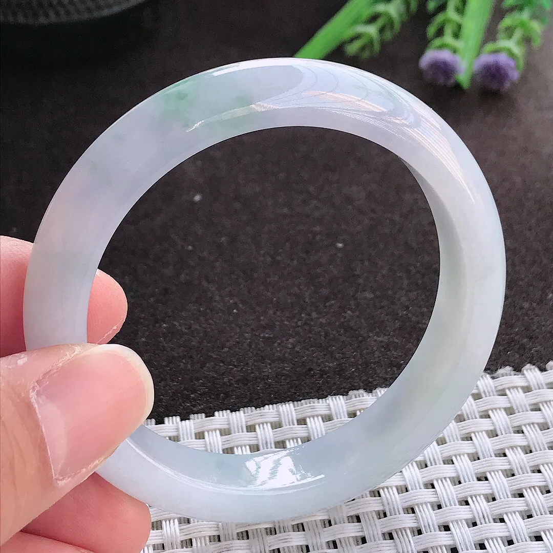 实拍翡翠A货53/11.2/7.8老坑冰胶水灵紫罗兰手镯翡翠玉镯手环女款百搭