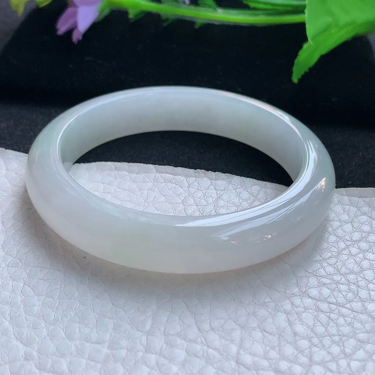 n实拍54.5*11.8*8平安镯 天然缅甸翡翠玉手镯冰胶白月光宽边玉手环